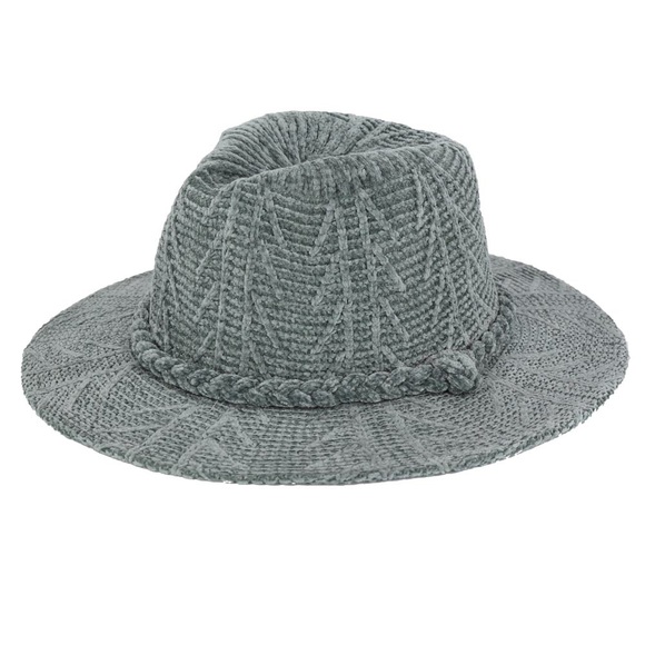 Gray Chenille Pattern Fedora Hat with Braided Band - Picture 5 of 6
